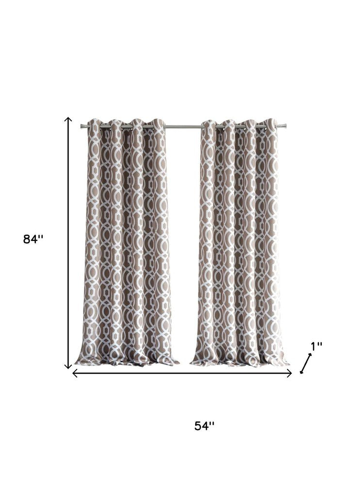 84" Taupe Trellis Black Out Window Curtain Panel on a white background