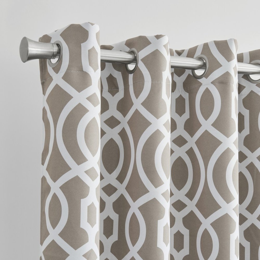 84" Taupe Trellis Black Out Window Curtain Panel on a white background