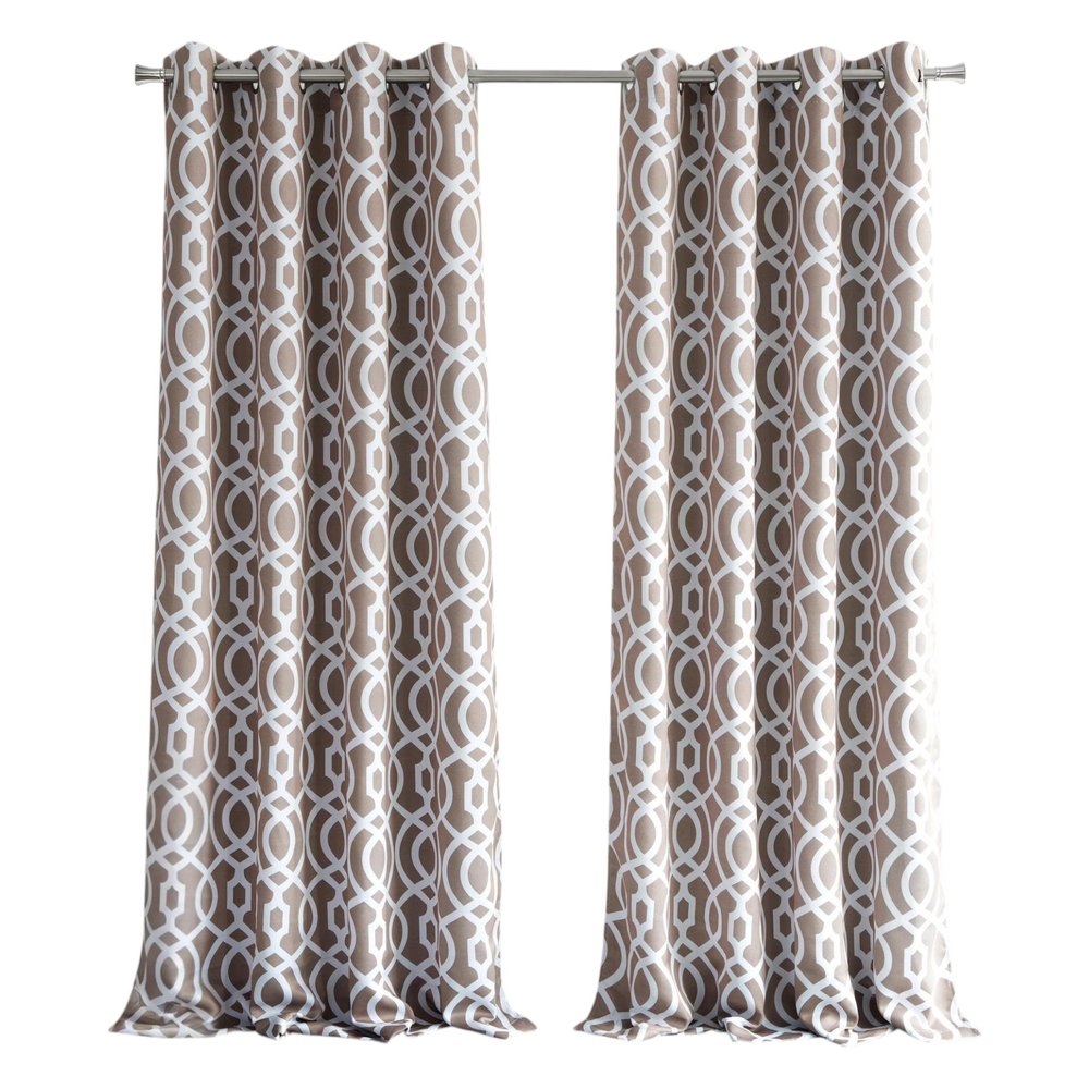84" Taupe Trellis Black Out Window Curtain Panel on a white background