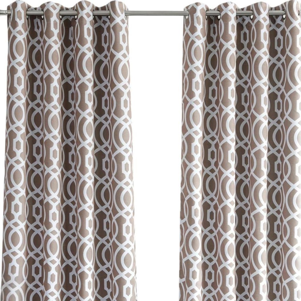 84" Taupe Trellis Black Out Window Curtain Panel on a white background