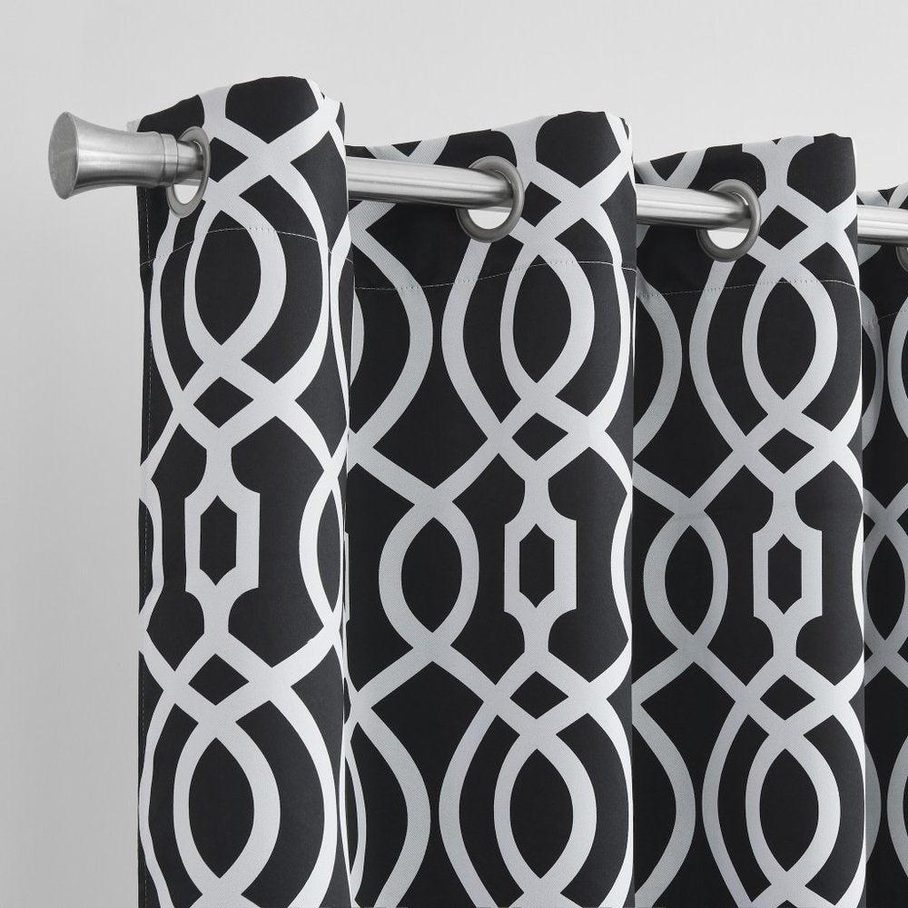 84" Jet Black Trellis Black Out Window Curtain Panel in a home interior