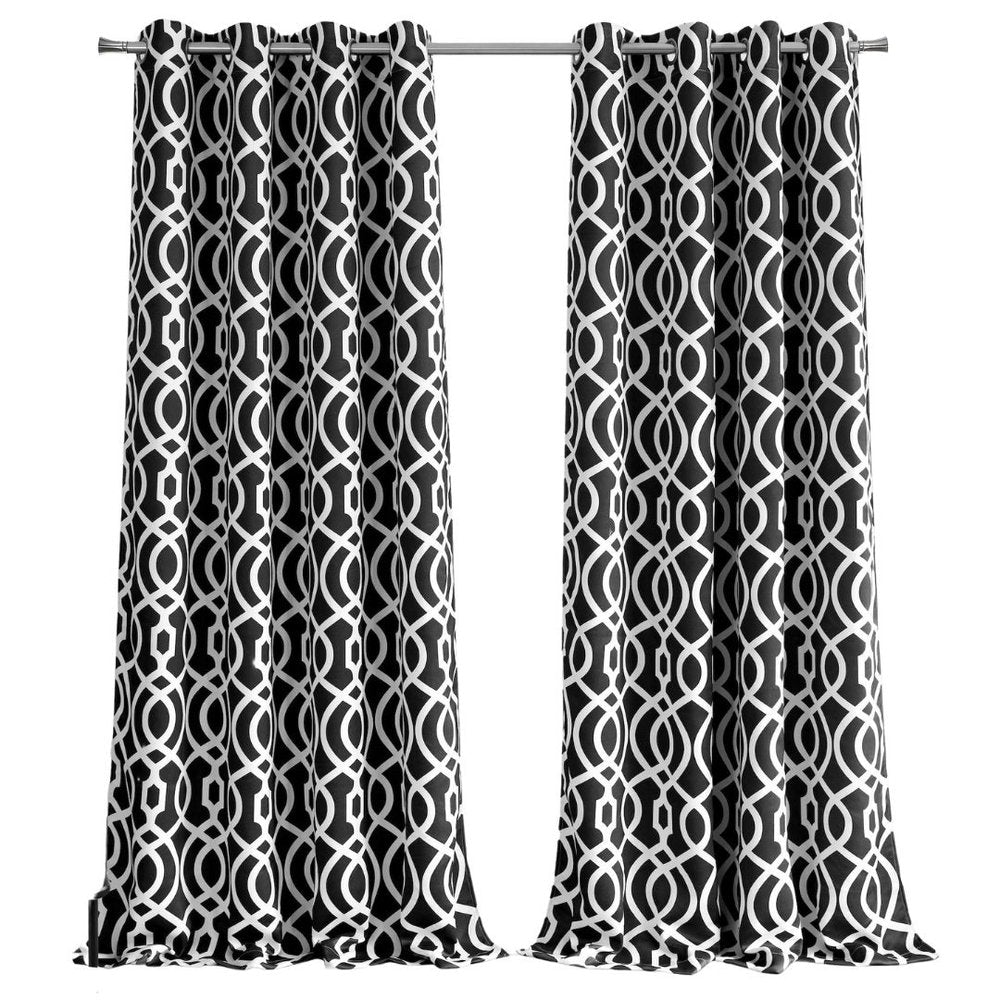 84" Jet Black Trellis Black Out Window Curtain Panel on a white background
