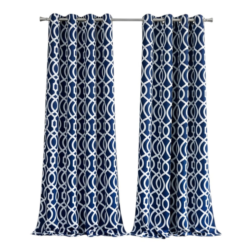 84" Navy Blue Trellis Black Out Window Curtain Panel on a white background