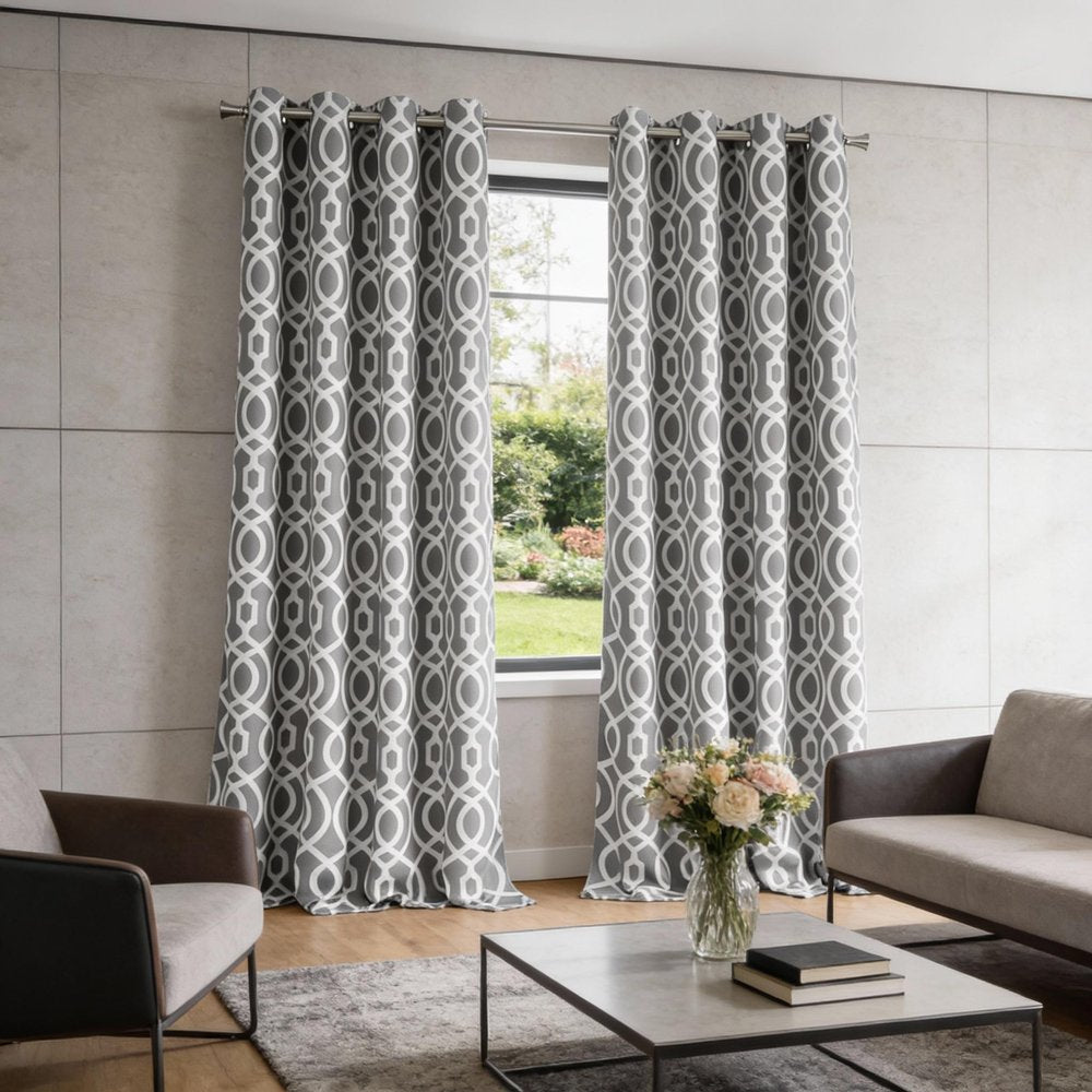 84" Gray Trellis Black Out Window Curtain Panel in a home interior