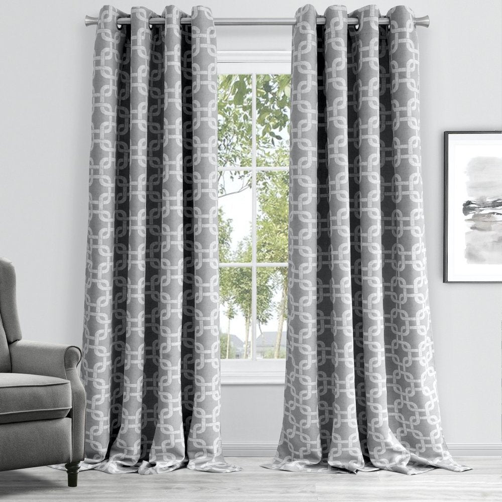 84” Silver Interlock Pattern Window Curtain Panel in a home interior
