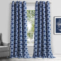 84” Navy Interlock Pattern Window Curtain Panel in a home interior