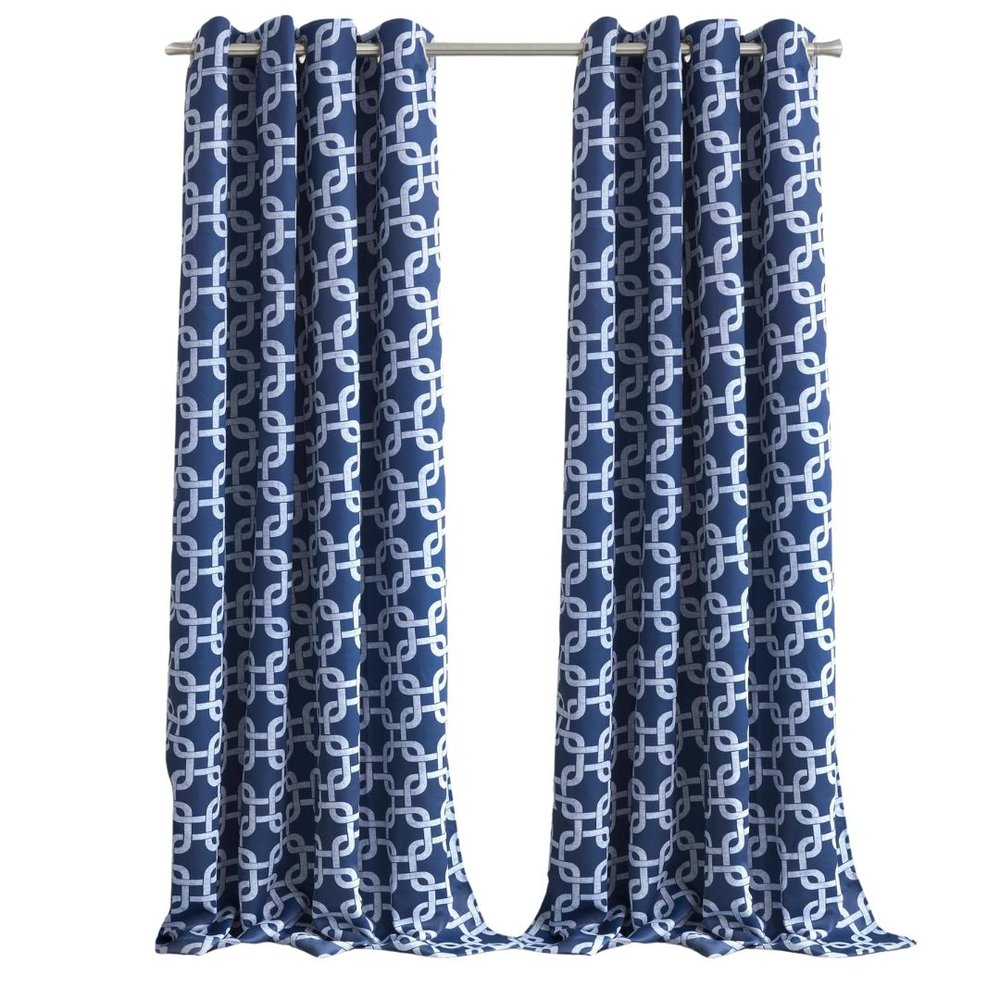 84” Navy Interlock Pattern Window Curtain Panel on a white background