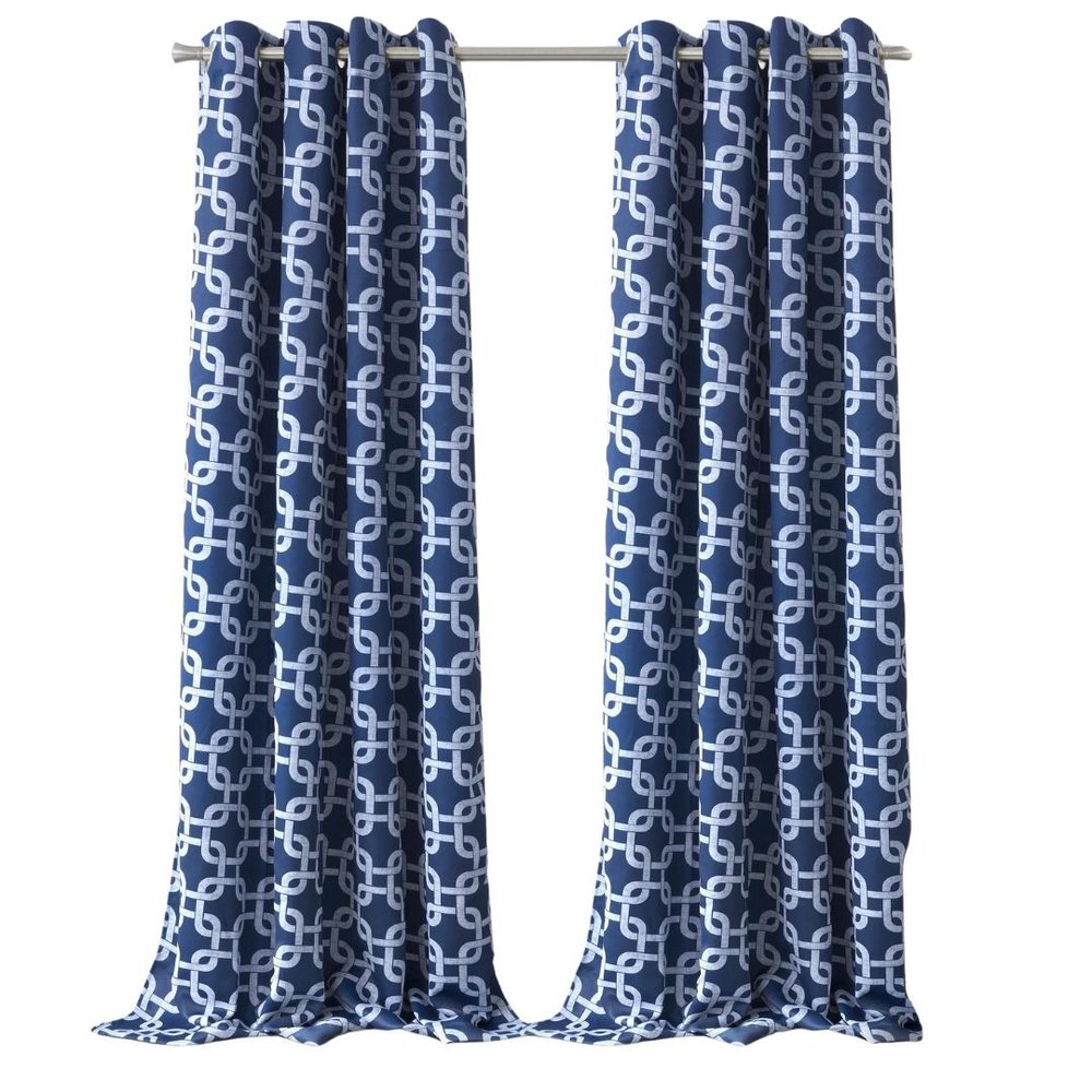 84” Navy Interlock Pattern Window Curtain Panel on a white background