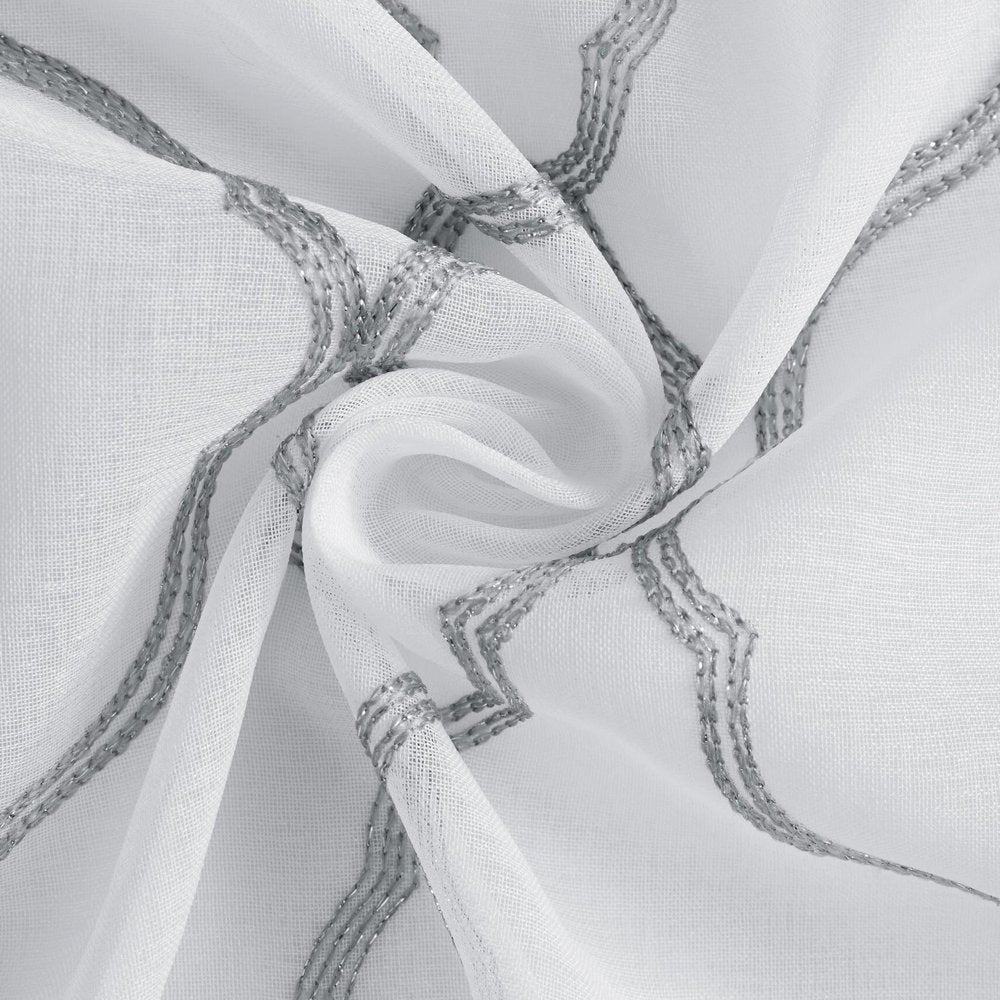 84” Silver Trellis Pattern Embroidered Window Curtain Panel on a white background