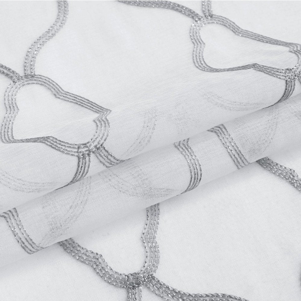 84” Silver Trellis Pattern Embroidered Window Curtain Panel on a white background