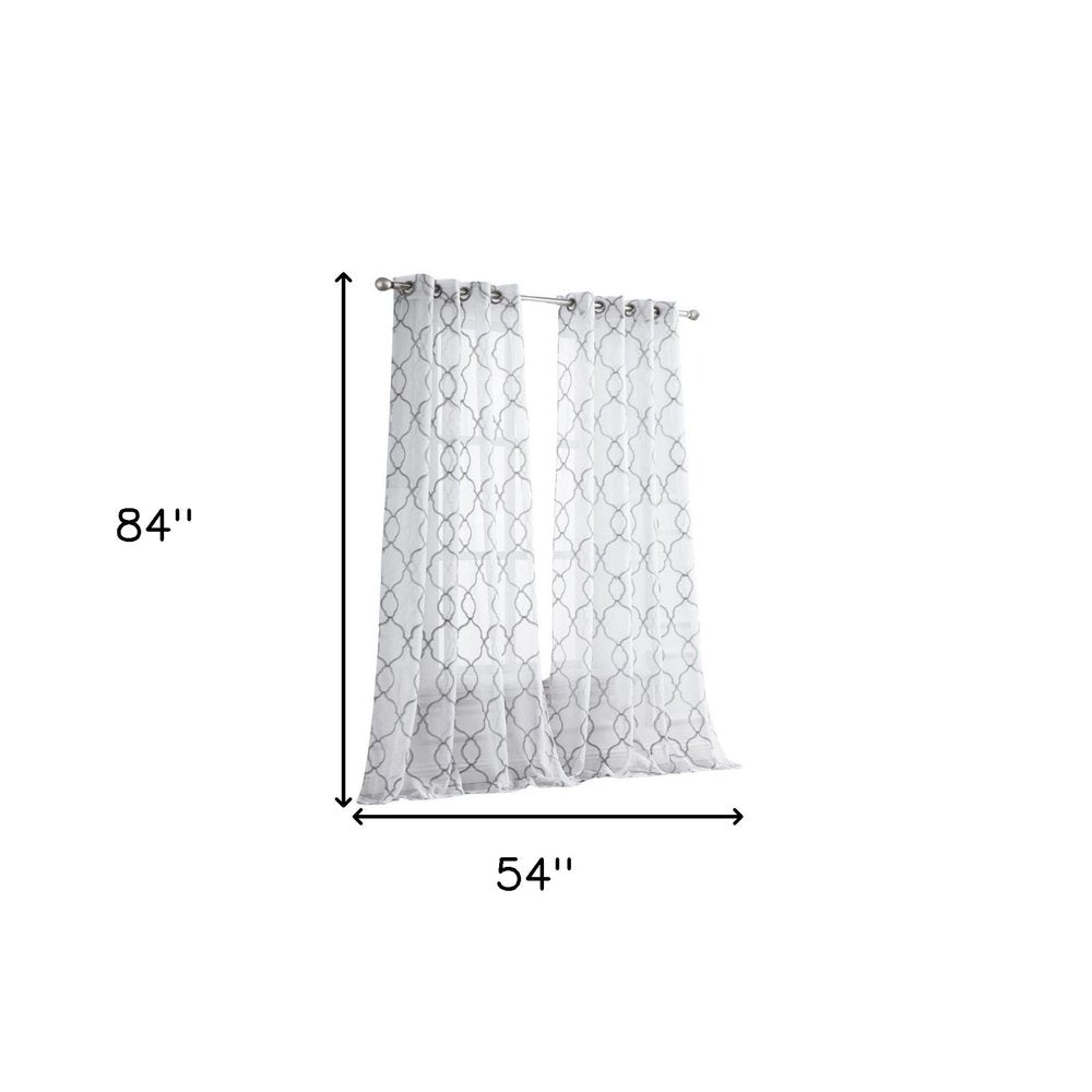 84” Silver Trellis Pattern Embroidered Window Curtain Panel on a white background