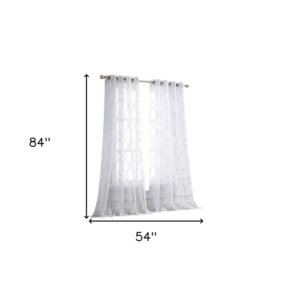 84” Charcoal Trellis Pattern Embroidered Window Curtain Panel on a white background