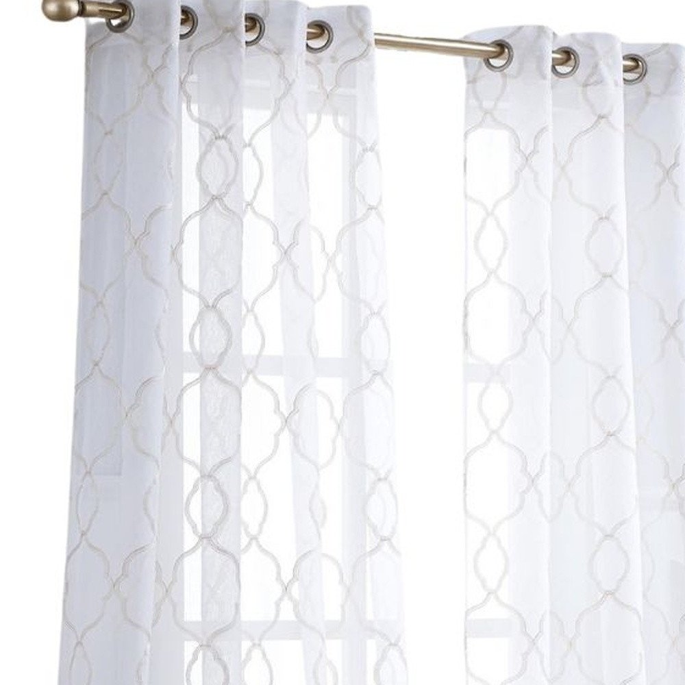 84” Charcoal Trellis Pattern Embroidered Window Curtain Panel on a white background