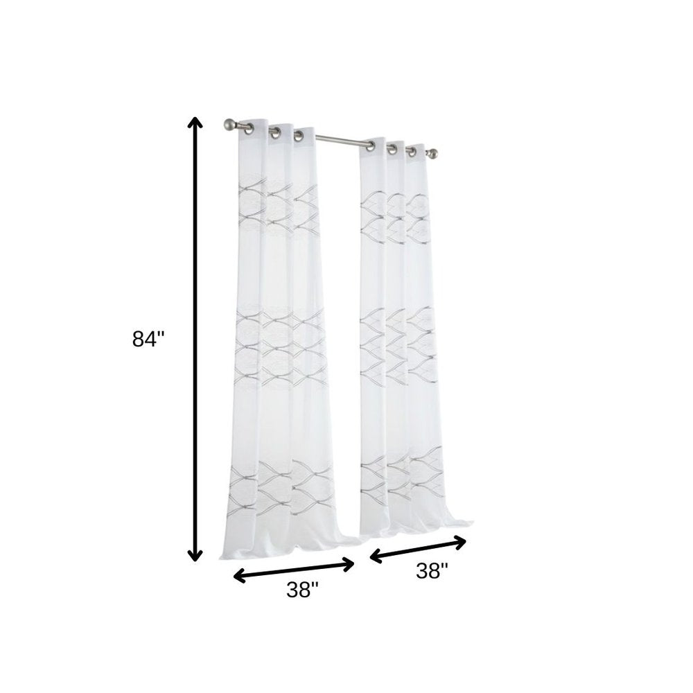 Set of Two 84" White Wave Embroidered Window Panels on a white background