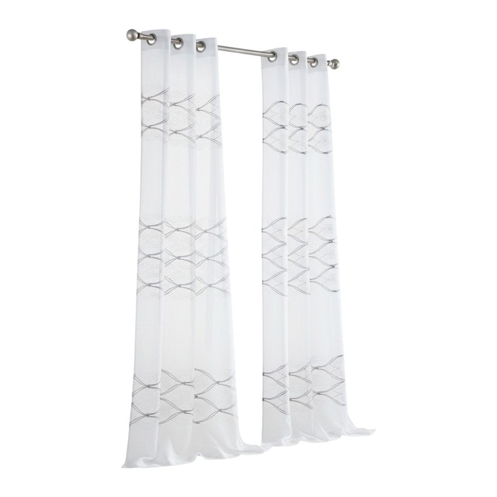 Set of Two 84" White Wave Embroidered Window Panels on a white background