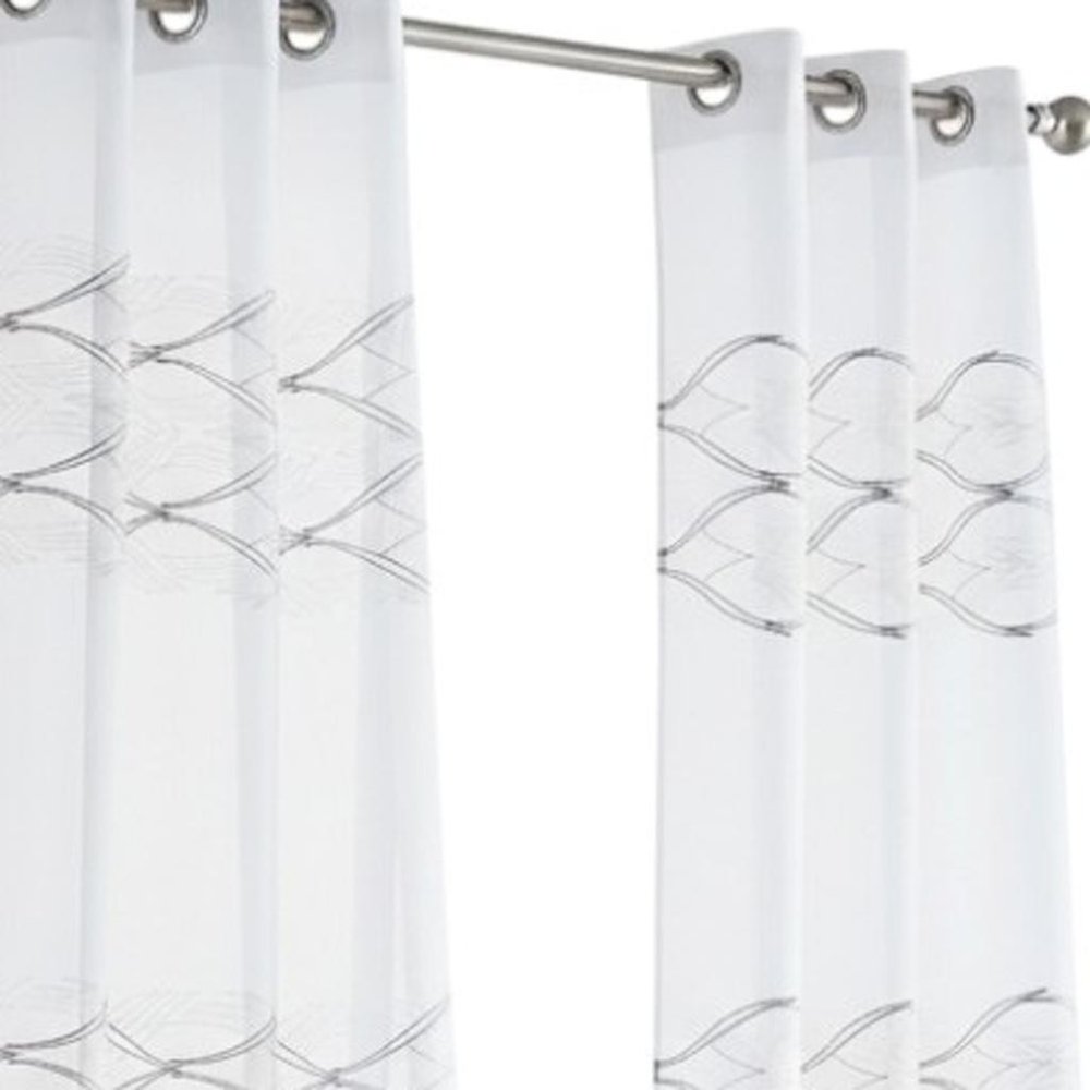 Set of Two 84" White Wave Embroidered Window Panels on a white background