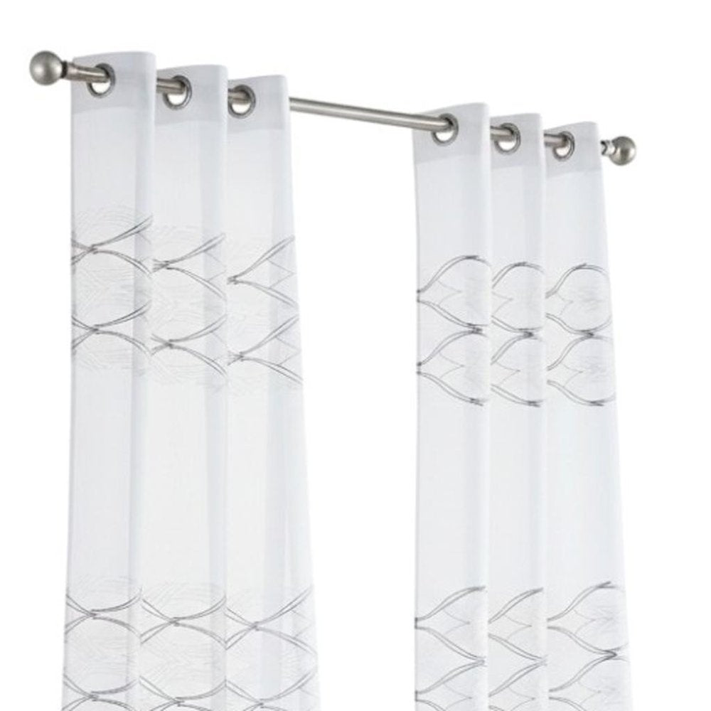 Set of Two 84" White Wave Embroidered Window Panels on a white background