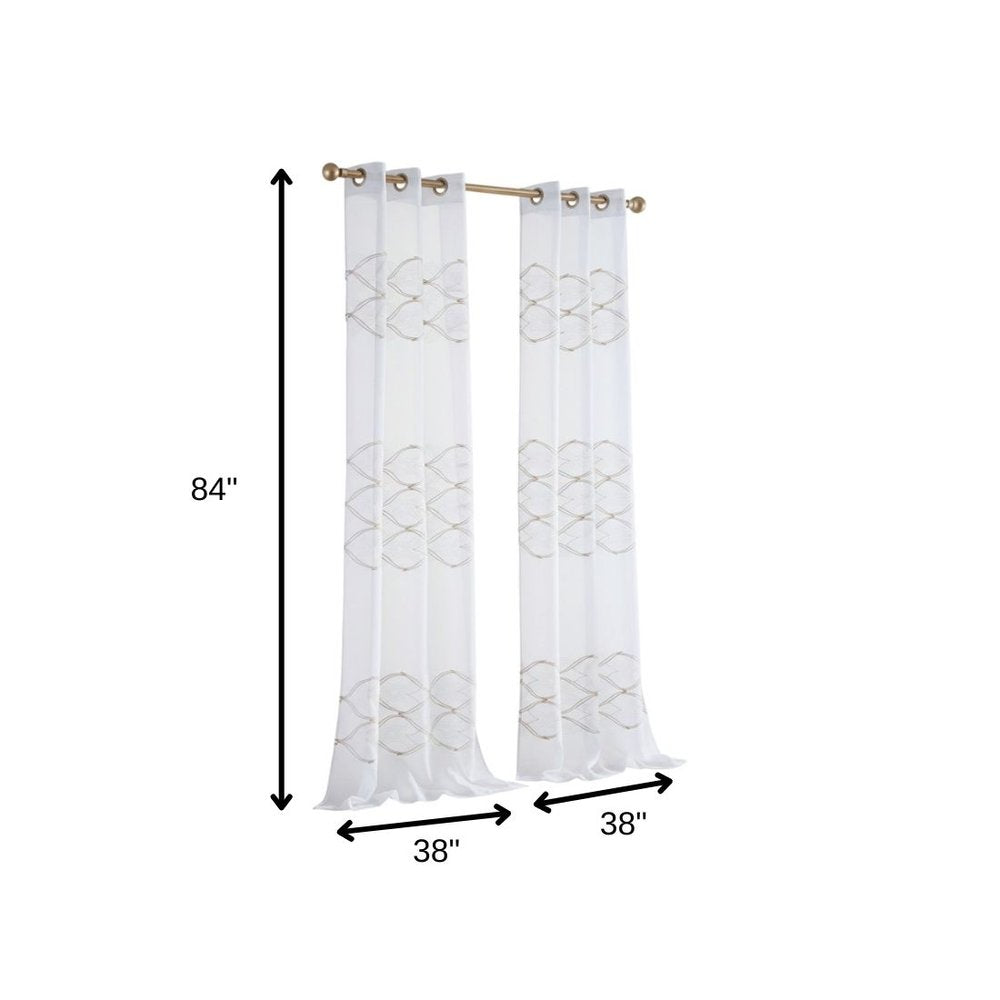 Set of Two 84" Gold Wave Embroidered Window Panels on a white background