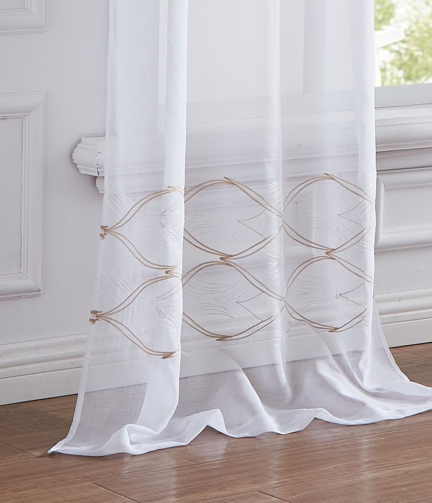 Set of Two 84" Gold Wave Embroidered Window Panels in a home interior