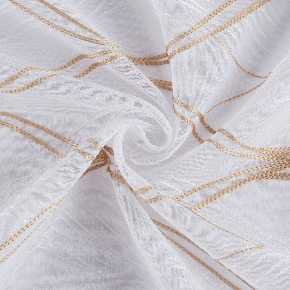 Set of Two 84" Gold Wave Embroidered Window Panels on a white background