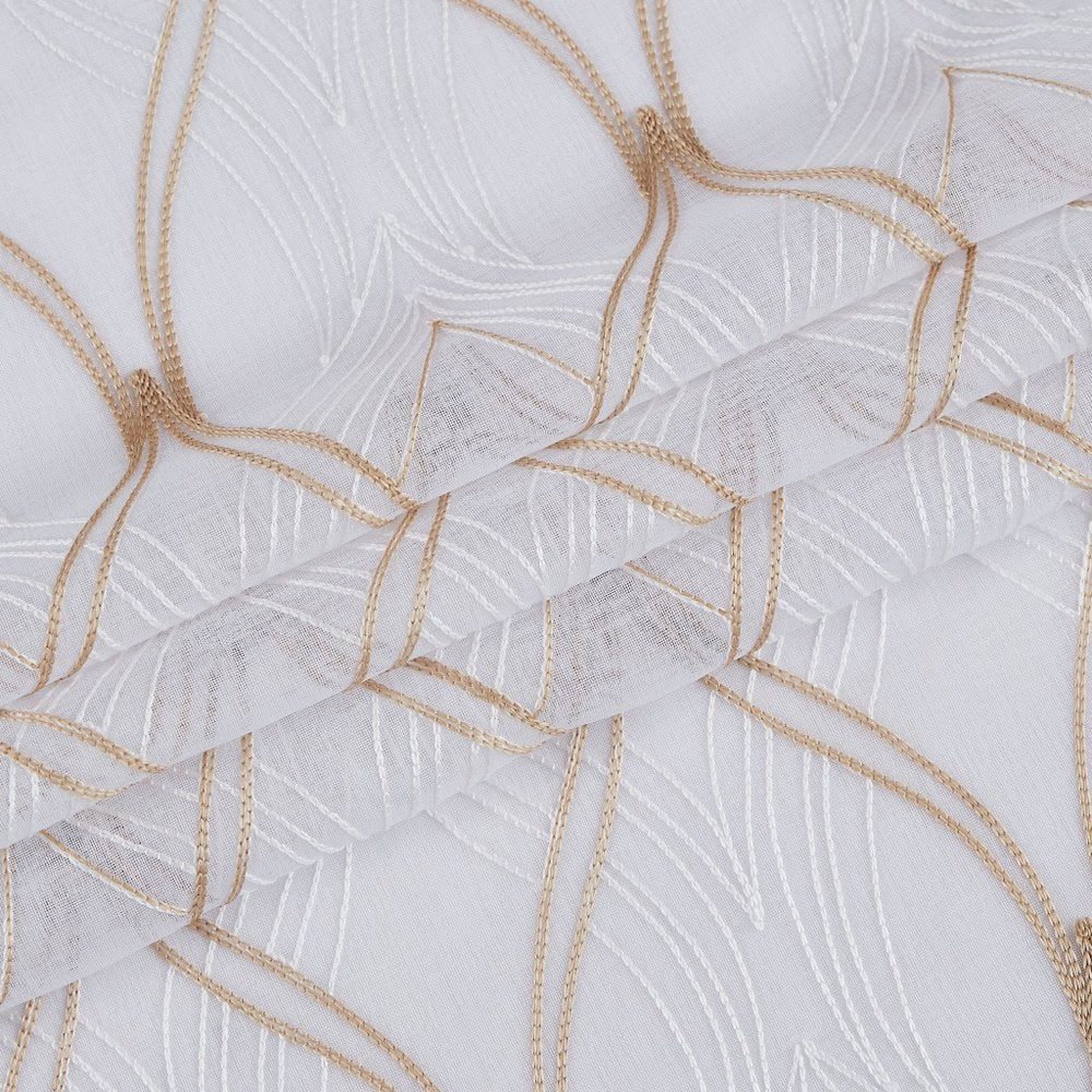 Set of Two 84" Gold Wave Embroidered Window Panels on a white background