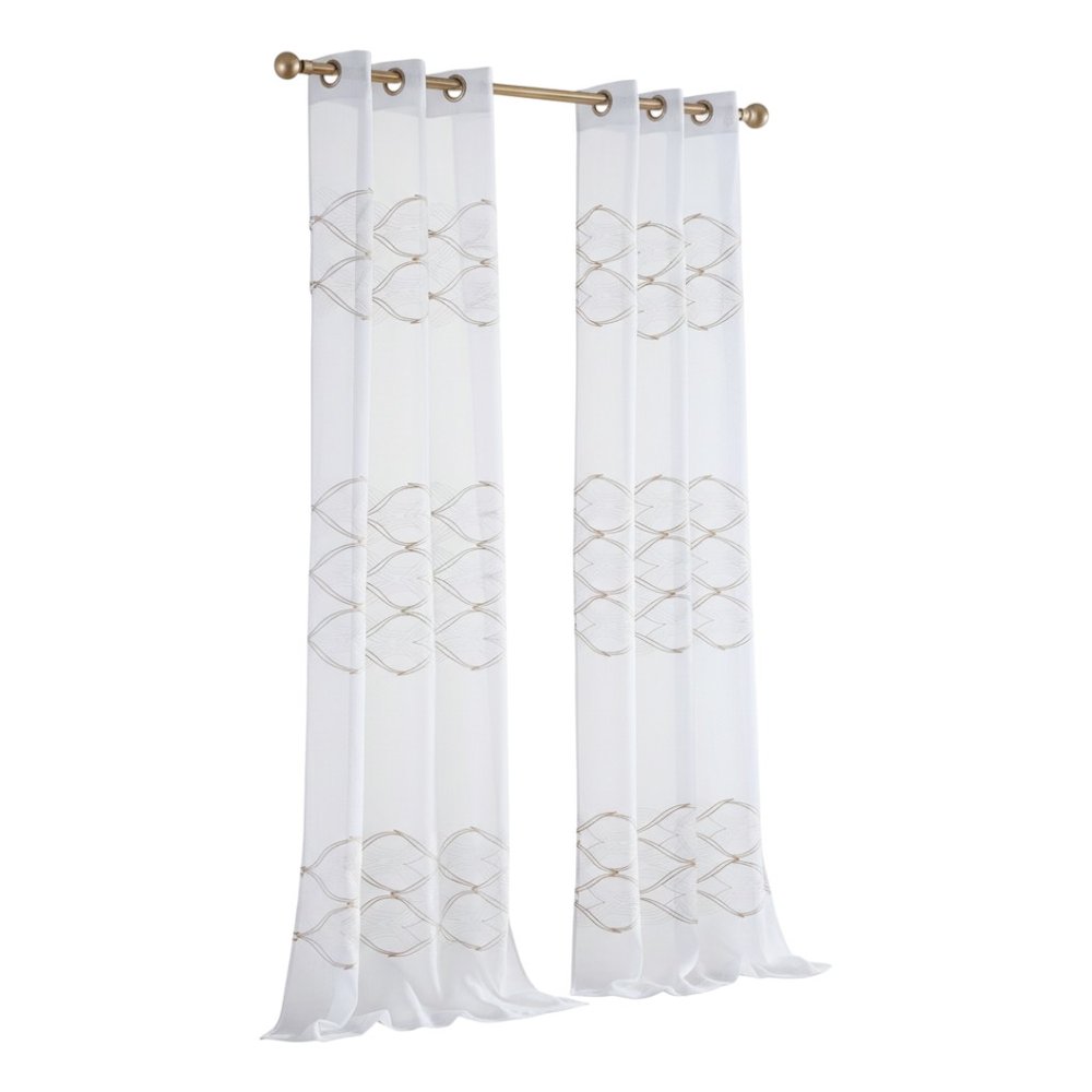 Set of Two 84" Gold Wave Embroidered Window Panels on a white background
