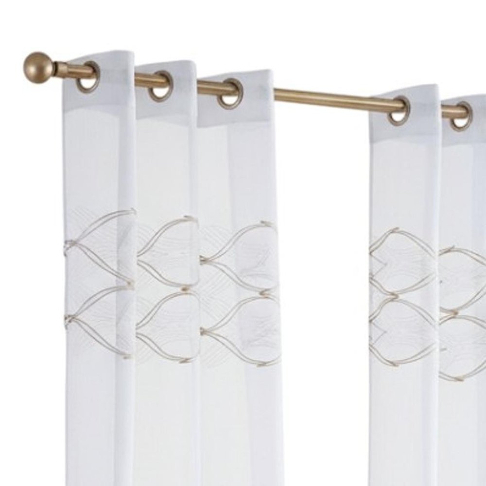 Set of Two 84" Gold Wave Embroidered Window Panels on a white background