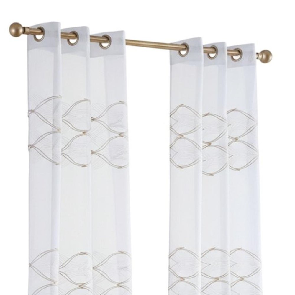 Set of Two 84" Gold Wave Embroidered Window Panels on a white background