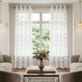 Set of Two 96"  White Wave Embroidered Window Panels