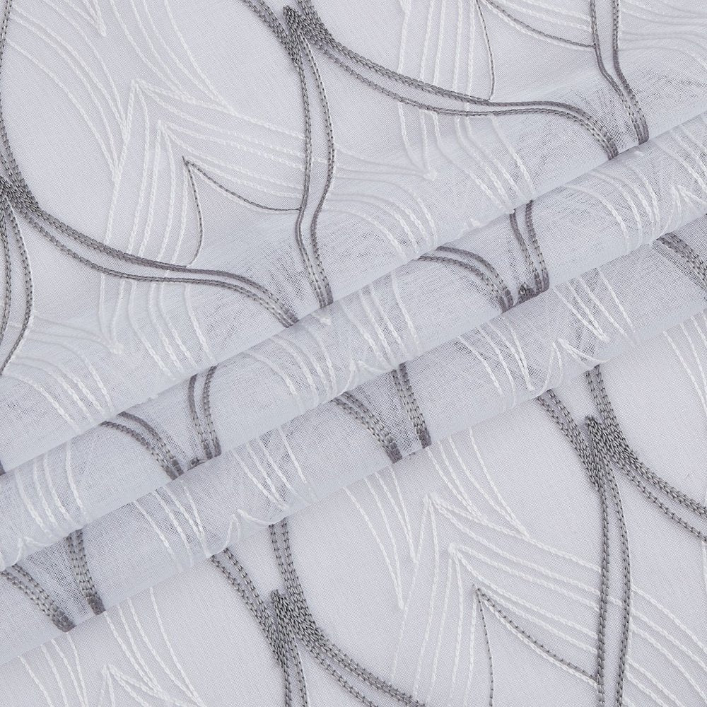Set of Two 96" White Wave Embroidered Window Panels on a white background