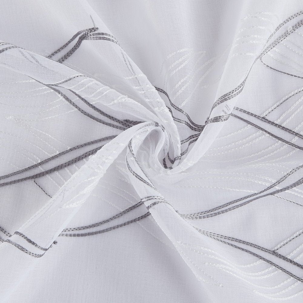 Set of Two 96" White Wave Embroidered Window Panels on a white background