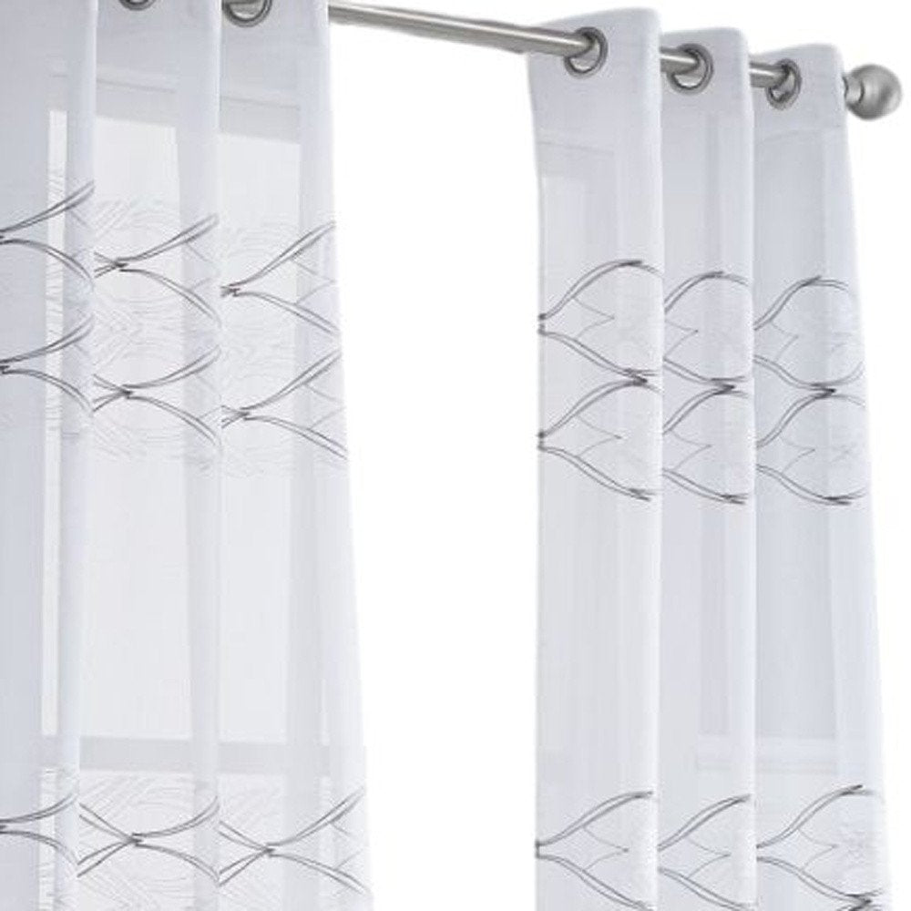 Set of Two 96" White Wave Embroidered Window Panels on a white background