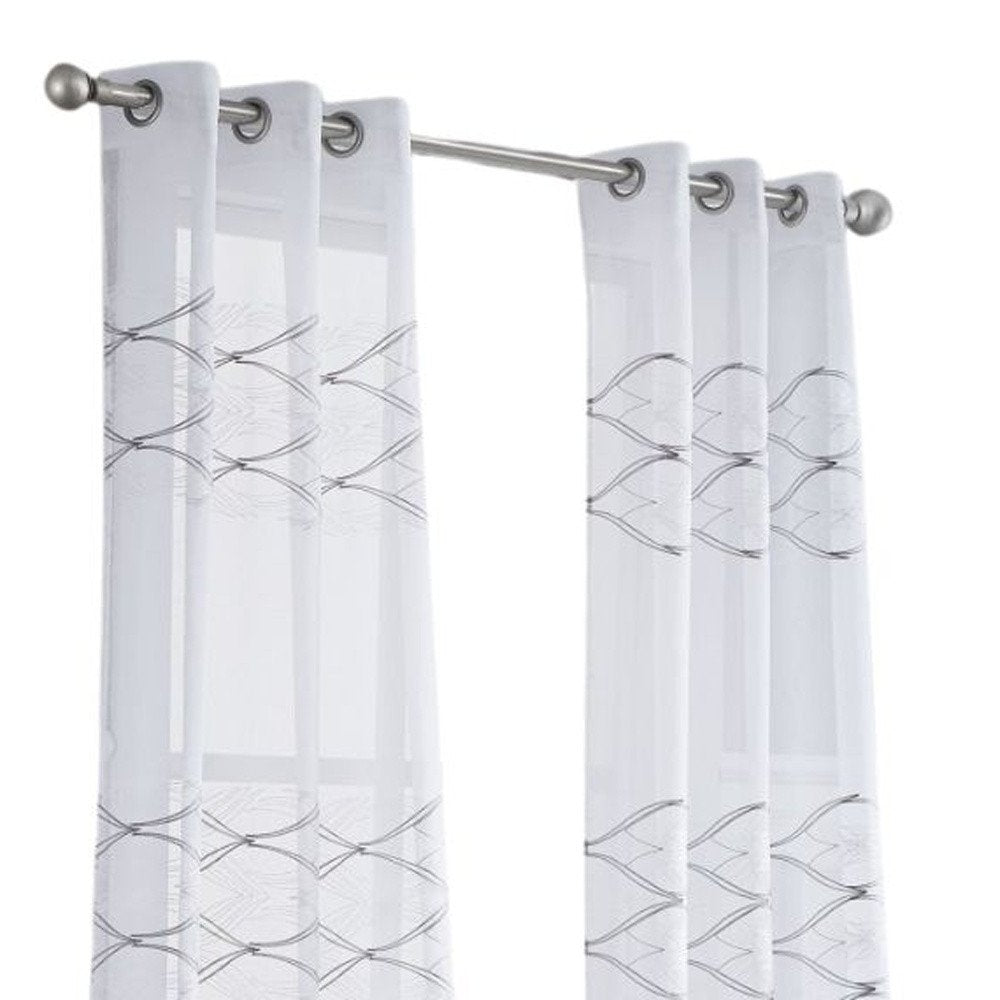 Set of Two 96" White Wave Embroidered Window Panels on a white background