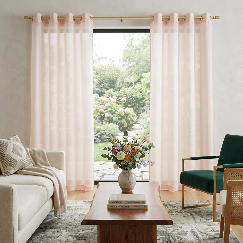 Set of Two 84" Blush Solid Modern Window Panels in a home interior