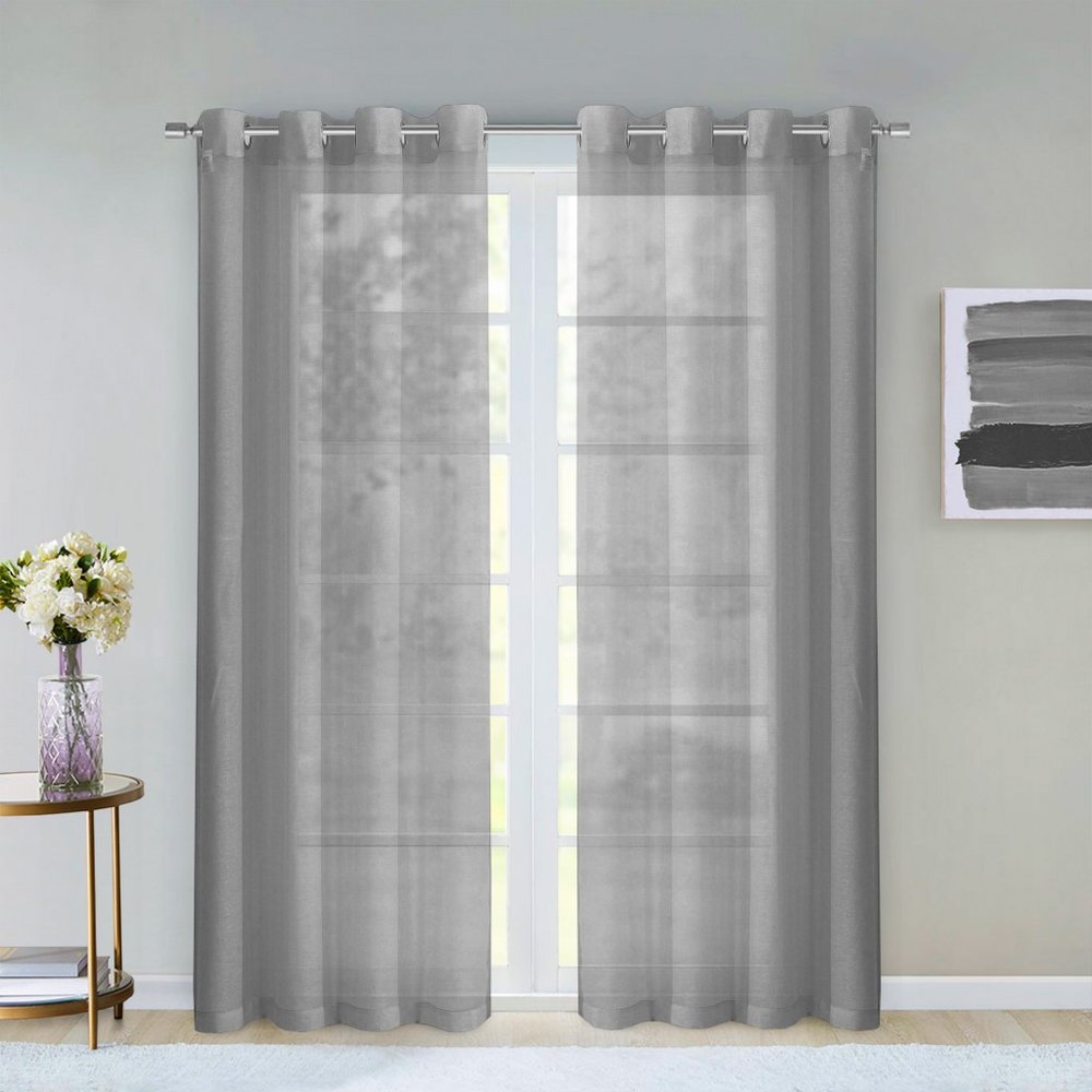 Set of Two 84" Silver Solid Modern Window Panels on a white background