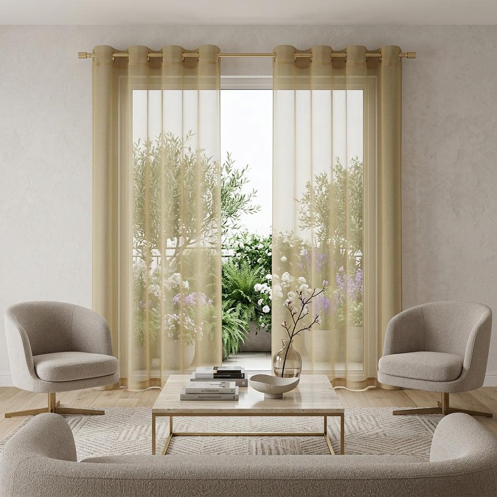 Set of Two 84" Tan Solid Modern Window Panels in a home interior