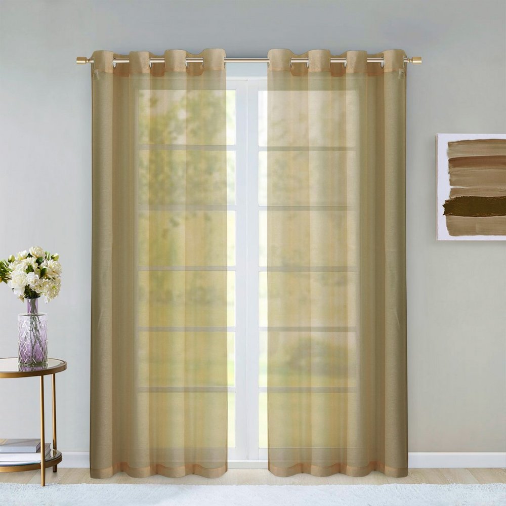 Set of Two 84" Tan Solid Modern Window Panels on a white background