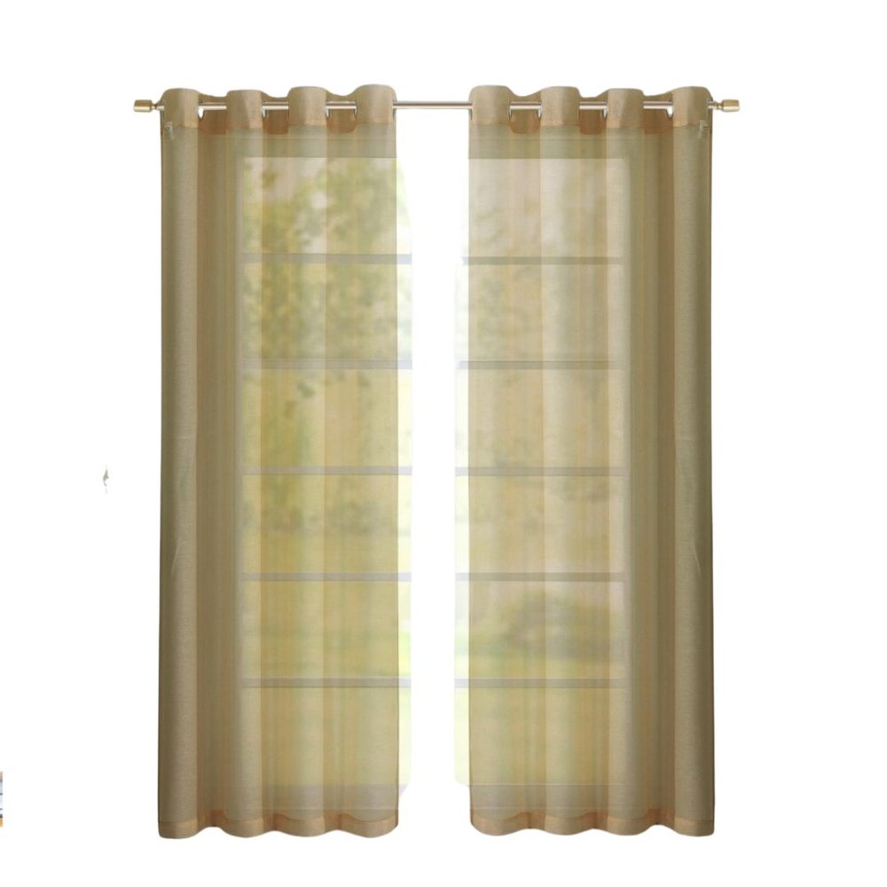 Set of Two 84" Tan Solid Modern Window Panels on a white background