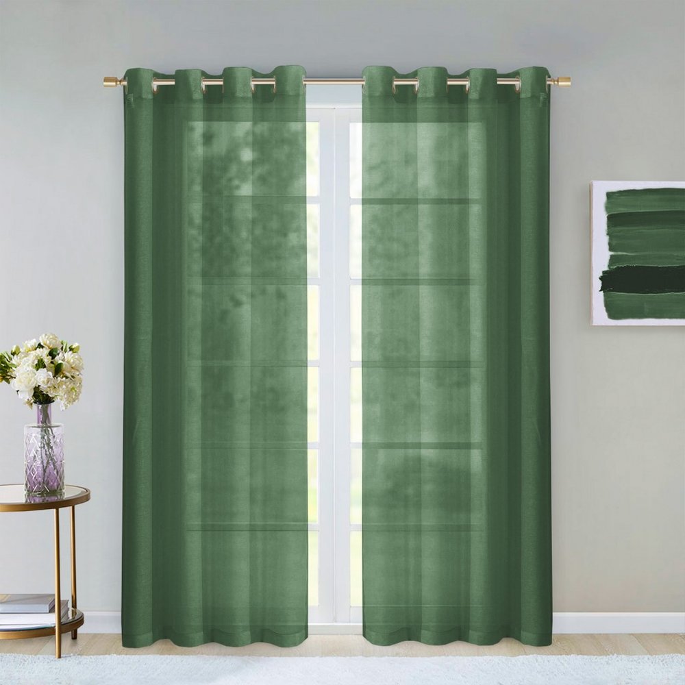 Set of Two 84" Sage Solid Modern Window Panels on a white background