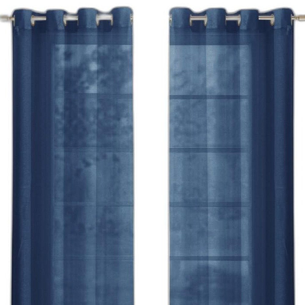 Set of Two 84" Blue Solid Modern Window Panels on a white background