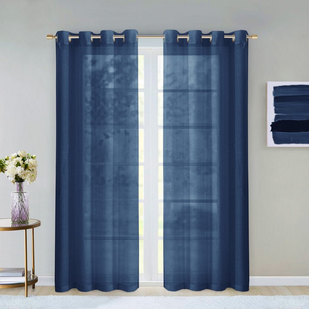Set of Two 84" Blue Solid Modern Window Panels on a white background