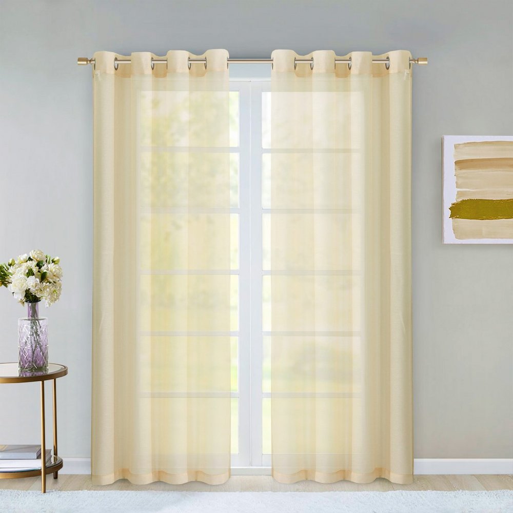 Set of Two 84" Beige Solid Modern Window Panels on a white background