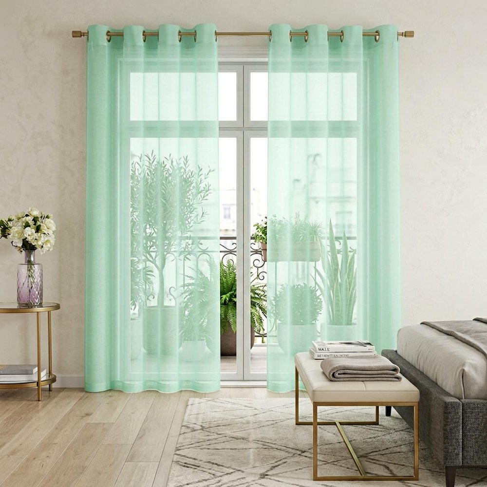 Set of Two 84" Aqua Solid Modern Window Panels in a home interior