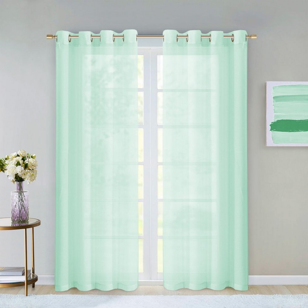 Set of Two 84" Aqua Solid Modern Window Panels on a white background