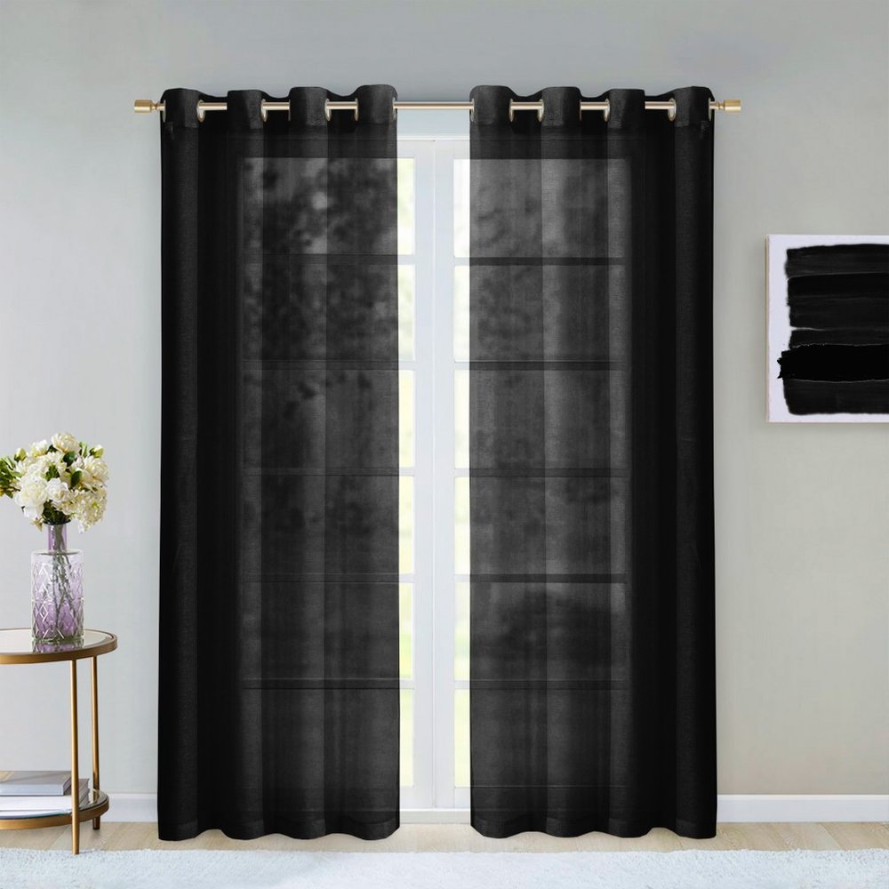 Set of Two 84" Black Solid Modern Window Panels on a white background