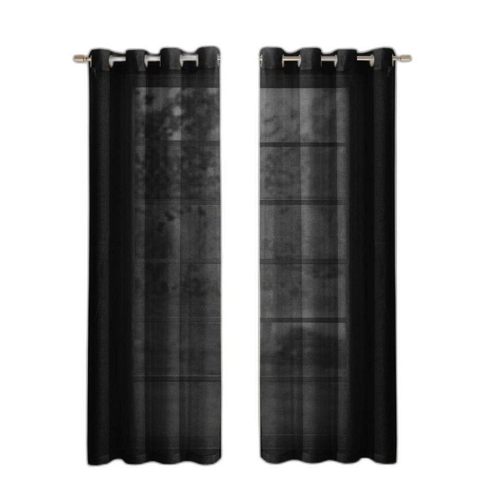 Set of Two 84" Black Solid Modern Window Panels on a white background