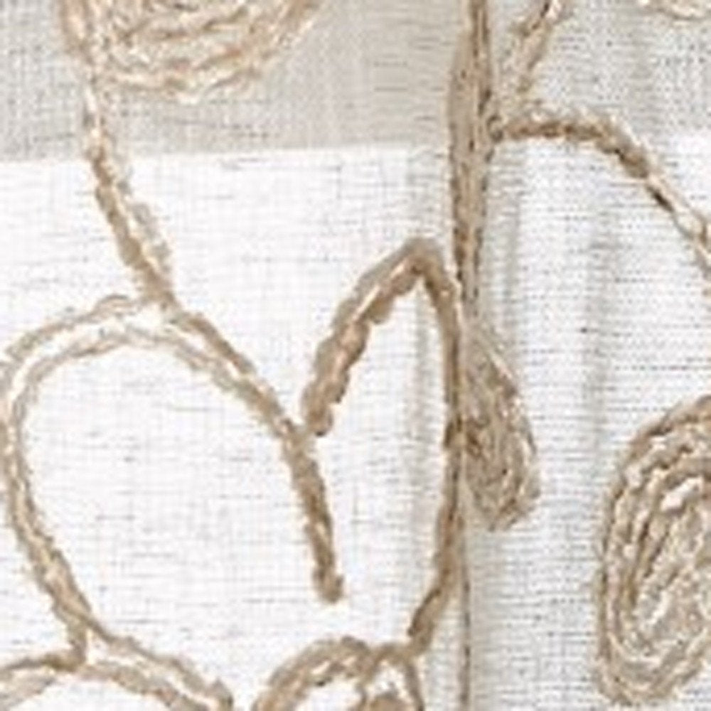 Set of Two 84" Tan Floral Embroidered Window Panels on a white background