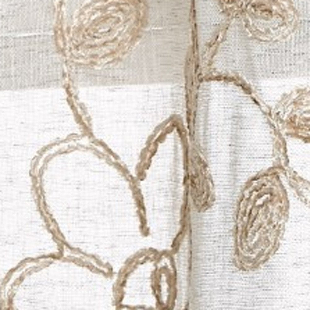 Set of Two 84" Tan Floral Embroidered Window Panels on a white background