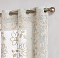 Set of Two 84" Tan Floral Embroidered Window Panels on a white background