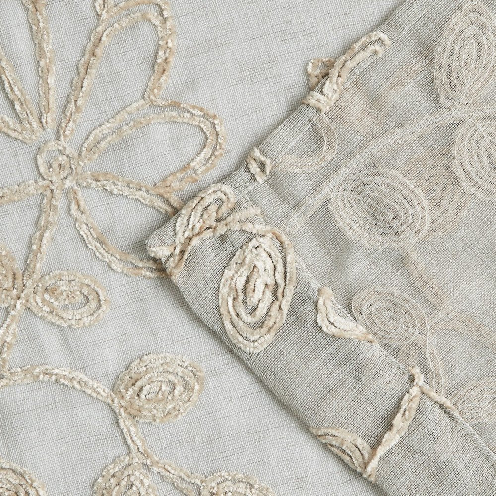 Set of Two 84" Tan Floral Embroidered Window Panels on a white background
